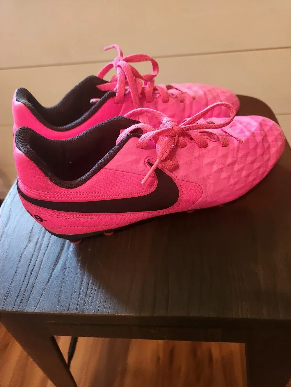 Nike Youth Size 5 Bright Pink Soccer Cleats with Black Swoosh